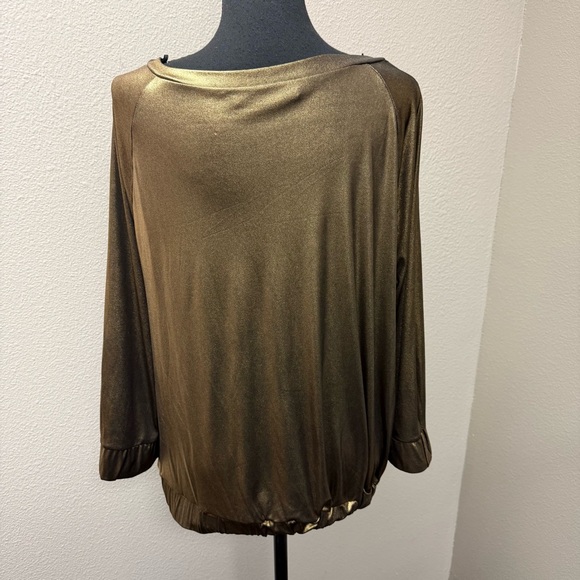 Rachel Roy Gold Metallic Blouse Large Dolman Sleeve Glam Top - Picture 4 of 8